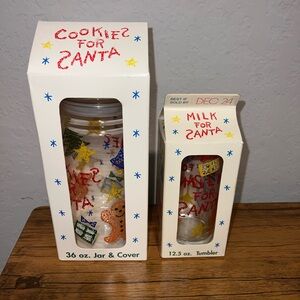 Vintage Anchor Hocking Milk & Cookies For Santa Glass & Cookie Jar/ Made in USA